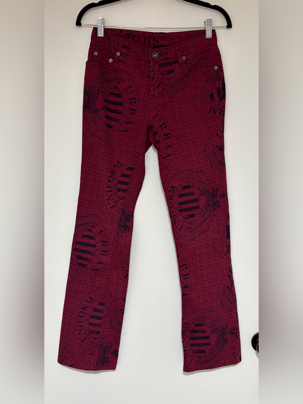 DKNY Women’s Vintage Red and Black Graphic Print Bootcut Pants Size 1